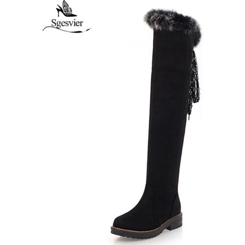 Sgesvier 2018 Ladies Shoes Square Med Heel Women Over The Knee Boots Black Round Toe Woman Motorcycle Boots Size 34-43 B875
