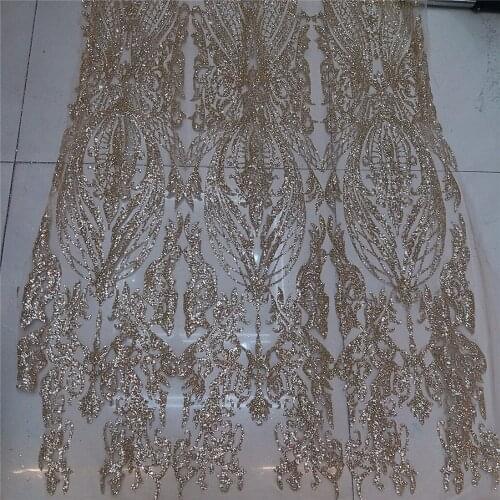Gold glitter color African french lace fabric African sewing lace classic and unique design 5 yards high quality Hot Sale