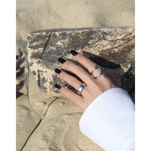 1Pc 18K Gold Authentic S925 Sterling Silver Jewelry Glossy Open Hollow-out Geometric Irregular Wider rings Adjust TLJ1553