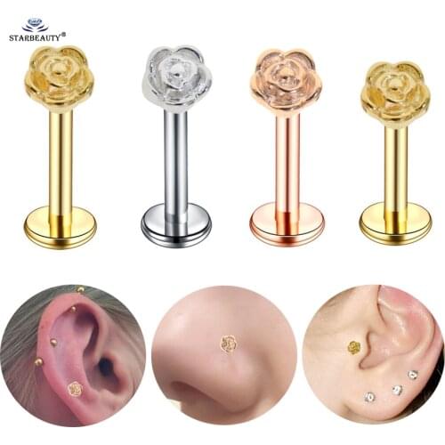 1pc Rose Gold Color Nose Ring 16G 6/8mm Tragus Piercing Labret Lip Ring Helix Piercing Oreja Nose Piercing Earrings Body Jewelry