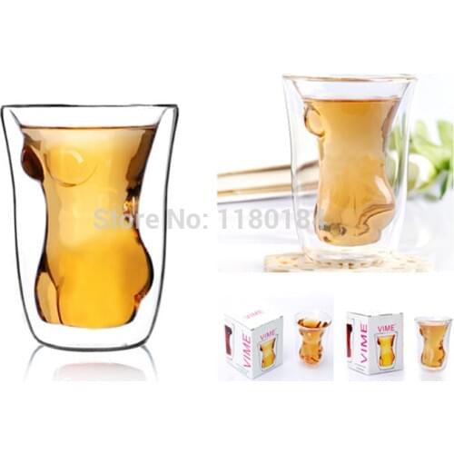 1PC new arrival Beauty shape double layer heat insulation glass cup sexy beauty lady whisky glass OL 0143