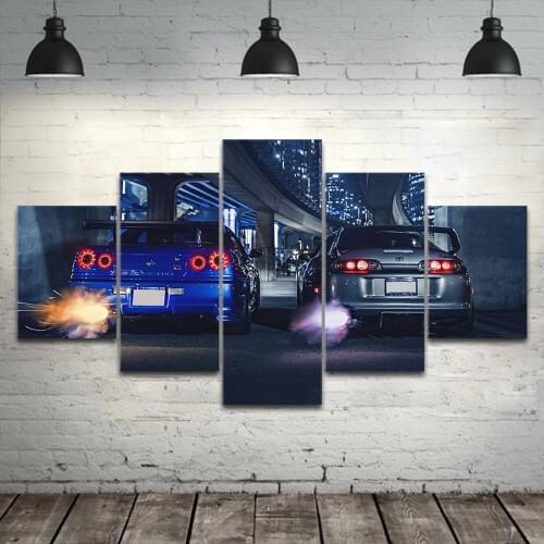 5 piece wall art frame GTR R34 VS Supra vehicle modern 5 panel canvas painting HD print for living room home decor poster