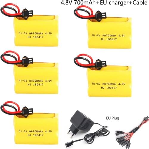 4.8V 700mAh Ni-Cd Battery with Charger 5in1 cable For Rc toys Cars Tanks Robots Boats Guns AA 700mah 4.8V battery free shipping
