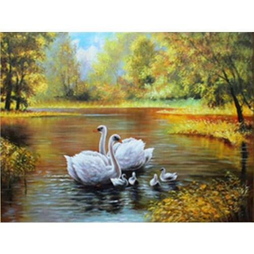 MM 14/16/18/28 CROSS STITCH Full Round Drill 5D DIY Diamond Painting " L5641 Swan Landscape " 3D Embroidery Cross Stitch