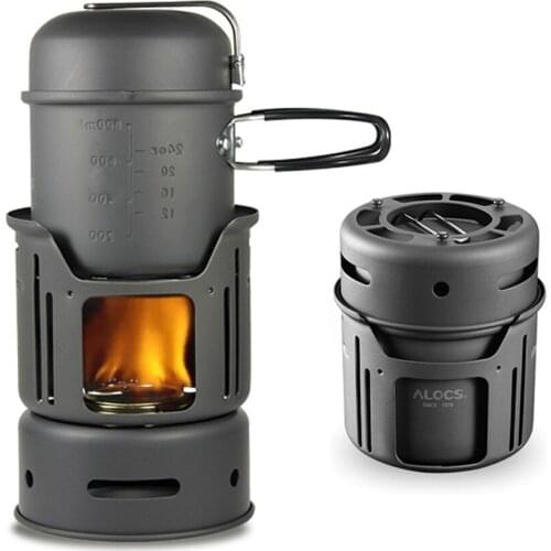ALOCS 10PC Portable Outdoor Camping Stove Set Windshield Alcohol Stoves Hiking Picnic Cooking Utensil Cooker Burner Pot Bowl Pan