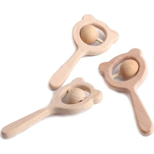 CHEWELRY 2pc Baby Rattles Wooden Teethers Tiny Rod Wood Beads For Kids Baby Wood Toys For ChildrenS Toy Bear Baby Teether