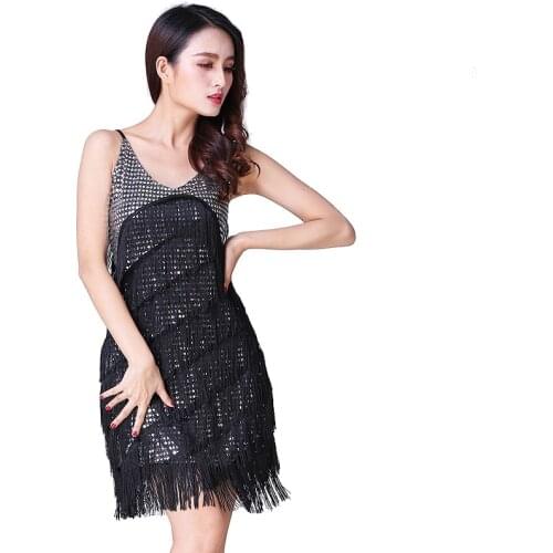 Cheap Women Dance Wear Dinner Dress Salsa Costume Sequins Ballroom Competition Gilrs Fringes Latin Dresses