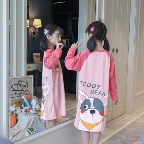 Girls Nightgowns for Baby Kids Nightwear Pijama Cotton Long Sleeve Autumn Homewear Loose Pink Princess Nightdresses Loungewear