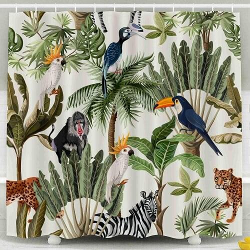 Shower Curtain for Bathroom with Hooks Pattern with Exotic Trees and Animals Eco-Friendly,No Oder,Waterproof,Peach Orange