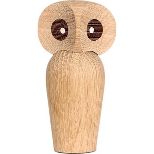 HOT Nordic Fashion Owl Bird Animal Figurines Natural Wooden Home Decoration Miniature Woodcraft