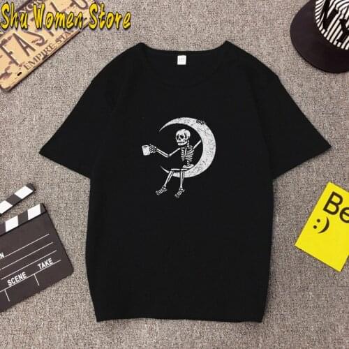 Skeleton Moon T-shirt Women Funny Abstract Graphic tshirt tops tees t shirt drop ship women fashion tops y2k aesthetic