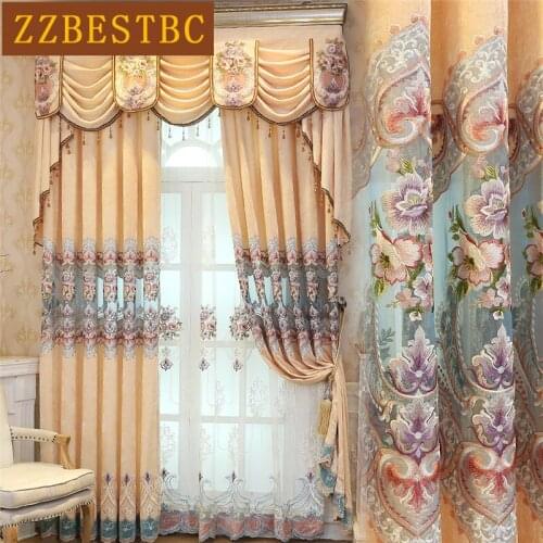 Beige Blue Pink Luxury Embroidered Exquisite Decorative Curtains For Bedroom With Tulle Custom Valance For Living Room Hotel