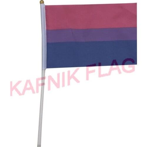 KAFNIK ,10/20/50/100pcs flag size 14*21cm with plastic flagpole lengt 30cm LGBT bi pride bisexual hand flag,free shipping
