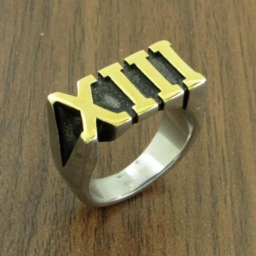 Punk 316L Stainless Steel Indirect Golden Plated Roman Number XIII 13 Ring Jewelry