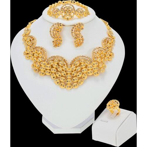Ornament Dubai Gold Fashion Bridal Wedding Earrings Ring Jewelry Sets Indian Jewelry Set Bracelet for Women African Necklace