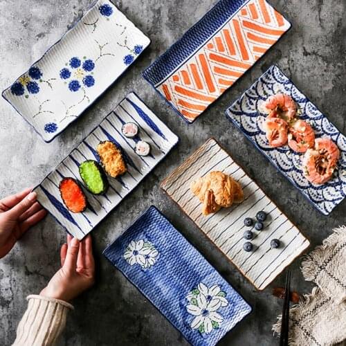 Creative Japanese ceramic plate hand-painted rectangular rectangular dessert fruit sushi plate dumpling plate household cutlery