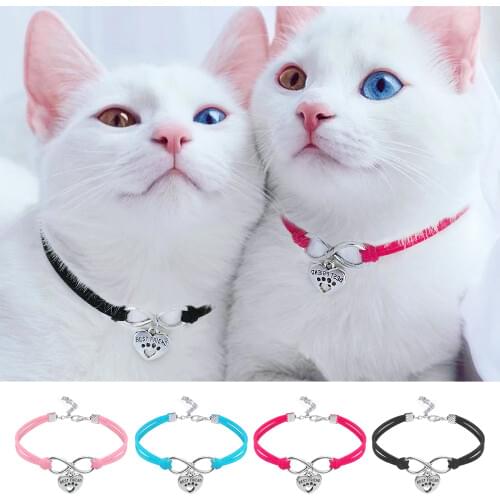 Cute Cat Dog Collar Puppy Necklace Small Dogs Cats Collars Pet Accessories With Heart Pendant For Kitten Chihuahua Pink