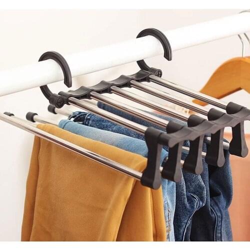 Multifunctional Magic Pants Rack Stainless Steel Multi-layer Pants Rack Five-layer Storage Folding Retractable Plastic Hanger
