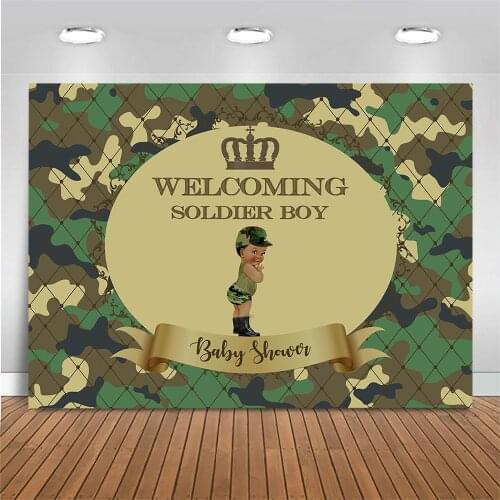 Mocsicka Welcoming Soldier Boy Backdrop Photography Newborn Baby Shower Birthday Photo Background Camouflage Backdrop Photoshoot