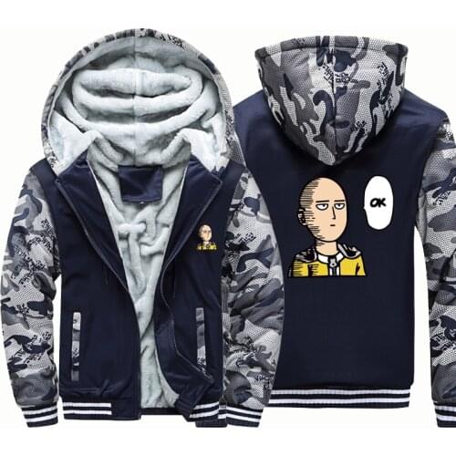 One Punch Man Anime windbreak outwear Male coatwarm hoodie man thick Camouflage Sleeve causal winter Jacket hoody men clothes