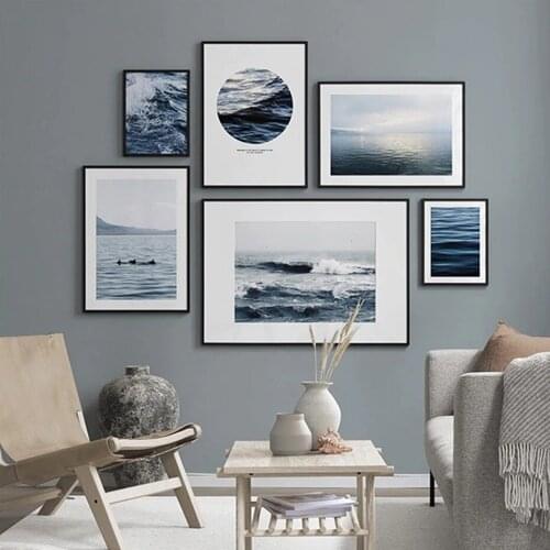 Blue Sea Waves Wall Art Canvas Painting Modern Living Room Sofa Backdrop Picture Bedroom Bedside Poster and Prints Home Decor