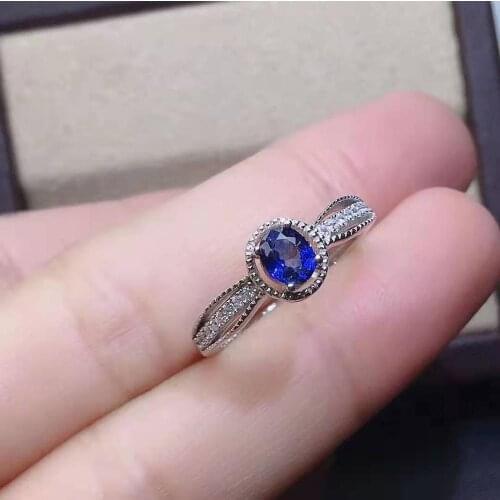 Natural Sapphire Ellipse Gemstone Ring S925 Sterling Silver Fine Fashion Charming Jewelry for Women Free Shipping