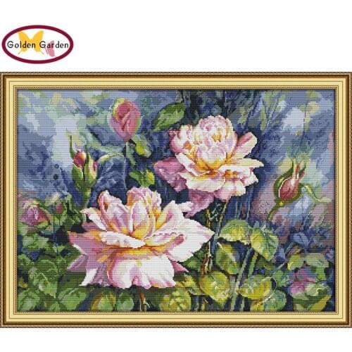 GG Vintage Rose Stamped Cross Stitch Patterns 11CT14CT DIY Kits Needlework Embroidery Chinese Cross Stitch Sets for Home Decor