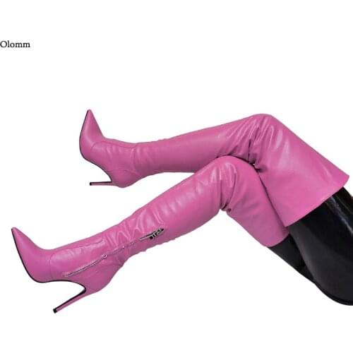 Olomm Handmade Women Winter Over The Knee Boots Stiletto High Heels Pointed Toe Gorgeous 8 Colors Party Shoes Plus US Size 5-15