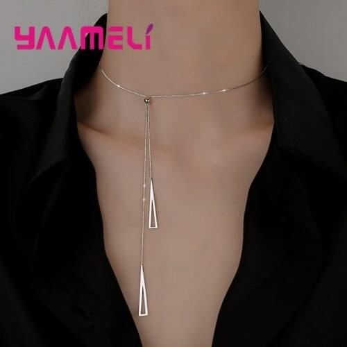 Simple Authentic S925 Sterling Silver Jewelry Necklace Fashion Geometry Clavicle Collar for Ladies Wedding Engagement Party