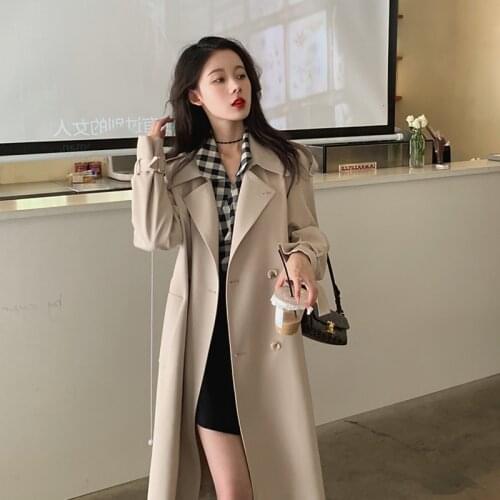 Fashion Trench Coat Womens ClothesAutumn 2021 New Temperament Loose Casual Wild Lace-Up Mid-Length Ladies Windbreaker Buttons