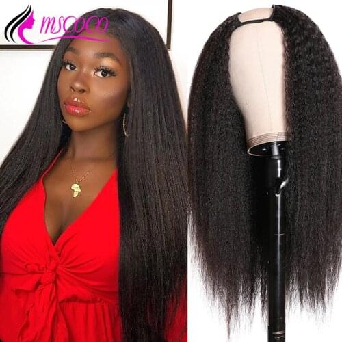 Mscoco Hair U Part Wig Kinky Straight Lace Wig 180 Density Remy Glueless Brazilian Yaki Straight Human Hair Wigs For Black Women