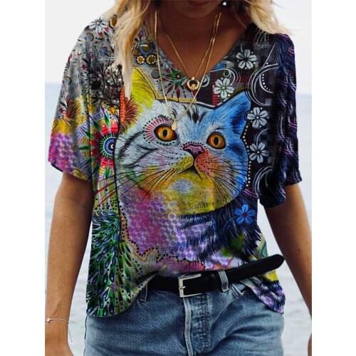 Lovely Animal Printed Short Sleeve 2021 Creative T-shirt Women Causal Harajuku Tees Vintage Fashion Streetwear Tops Female