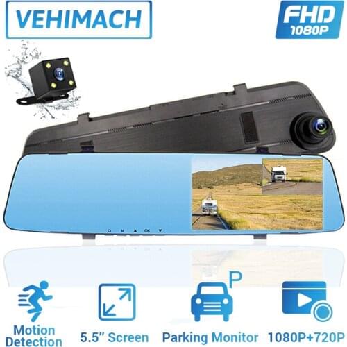 Rear Mirror Recorder 5.5-Inch 1080P Full HD Dash Cam Rearview Mirror Video Recorder Front and Rear Car DVR Camera Auto Dashcam