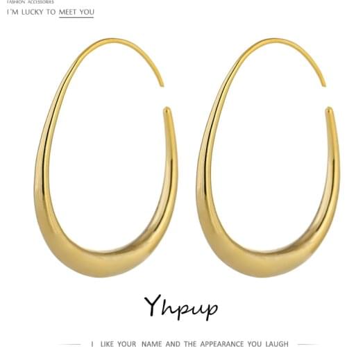 Yhpup New Fashion Brand Copper 18 K Charm Metal Stud Earrings Minimalist Punk Temperament Statement Pendientes Mujer Moda 2021
