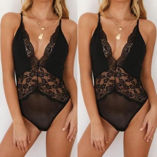 Thefound 2019 Fashion Strappy Plunge V Neck Full Lace Cross Bodycon Bodysuit Women Top New Lingerie