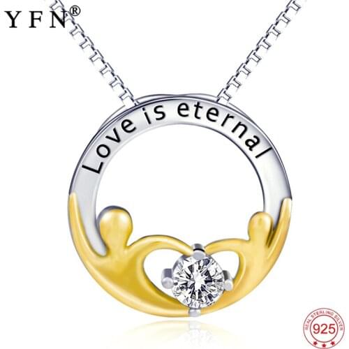 925 Sterling Silver Necklace Women 1 Karat Crystal CZ Love is eternal Pendants Necklaces Unique Xmas Gift For Friend GNX10279