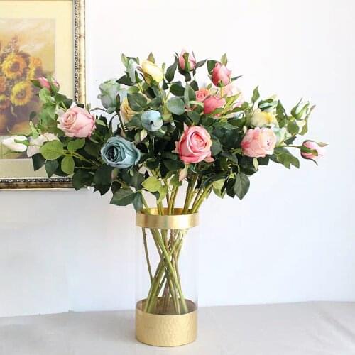 1 Bouquet 2 heads Artificial Bulgaria Rose Flowers Vintage Fake Flower Party DIY Decoration Home Wedding Retro Accessories