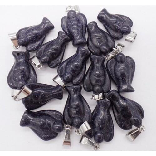 10Pcs 21x15x7mm Hand-Carved Blue Sand Stone Angel Pendant Bead For DIY Jewelry Making Necklace Accessories