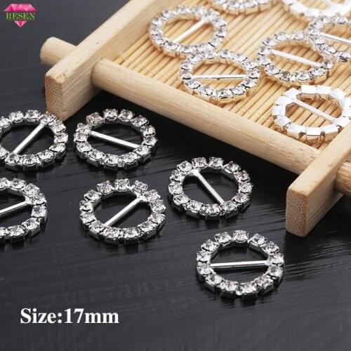 RESEN 10PCS Sliver Metal Round Rhinestone Buckles Crystal Button For Diy Hair Accessories Buckle Wedding Ribbon Slider