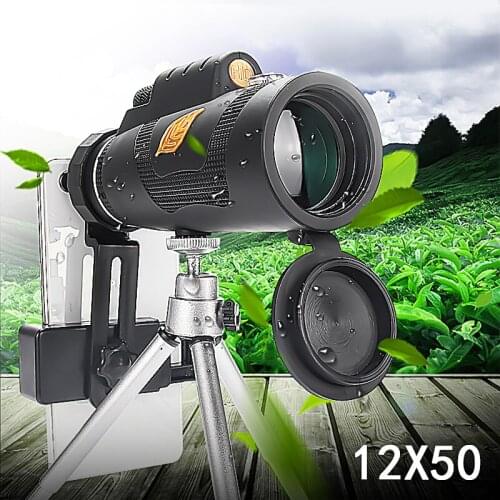 12x50 Powerful Monocular Telescope Pocket Portable Optional Smart Phone Holder Suitable Outdoor Hiking Camping Tourism Powerful