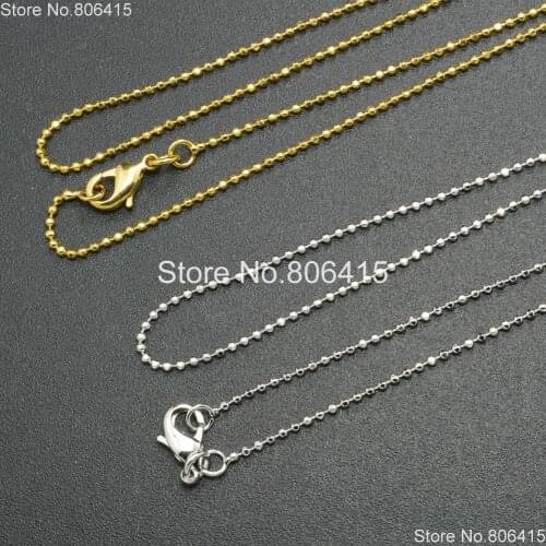 18K Shining Silver Gold Plated Round Ball Necklace Jewelry Making Chain With Lobster Clasp 17 inch 100Pcs/Pack