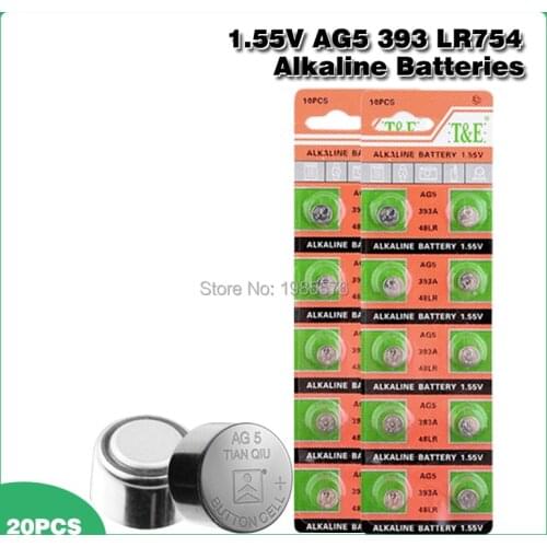 20pcs 1.55v Ag5 D309 D393 G5 G5A L754 LR48 LR754 RW28 SR48 SR754 SR754W 15 48 193 309 393 546 393A Button Coin Cell Battery