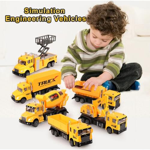 6 Pcs/Set Pull back Inertial Glide Truck Engineering Car Model Diecast Vehicle Construction Carrier Toy Car for Boys Kids