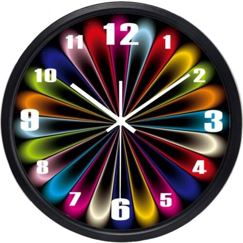 Creative Abstract Fake Neon Light Design Wall Clock Glass Metal Coloful Clock for Living Room Office