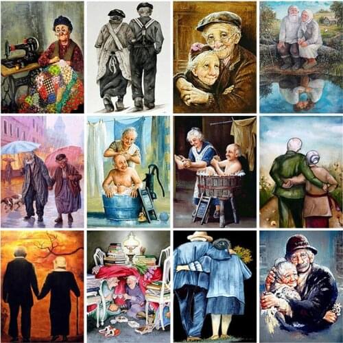 Old Couple DIY 5D Diamond Painting Full Round Rhinestone Cross Stitch Cartoon Mosaic Diamond Embroidery Wall Art Home Decor