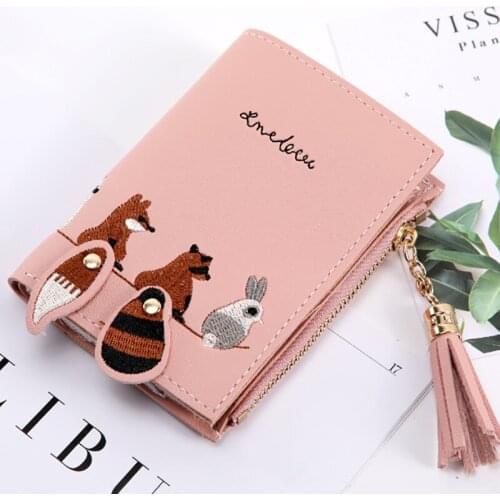 Brand Fashion Women Wallet Cute Fox Embroidery Ladies Leather Coin Purse Card Holder Short Wallets