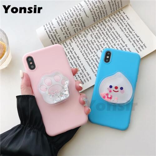 Quicksand Phone Holder Case For Oneplus 8 Pro 7T 7 6T 6 5T 5 One Plus Nord Silicone Soft TPU Cover Cute Cartoon Cat