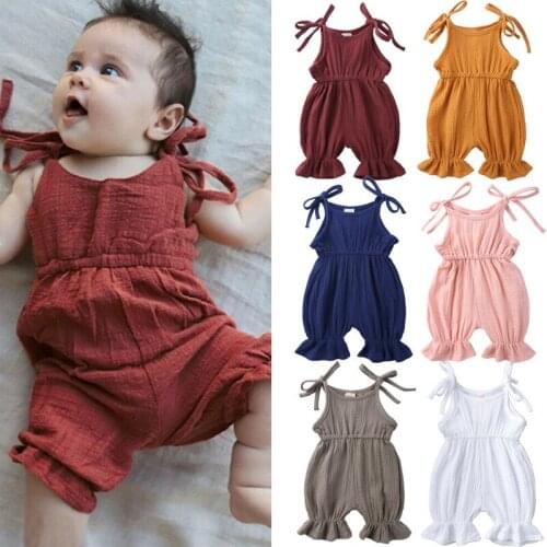Summer Infant Baby Girls Romper Jumpsuit Playsuit Overalls Onepiece Cotton Linen Ruffles Kids Romper Fashion Baby Clothing