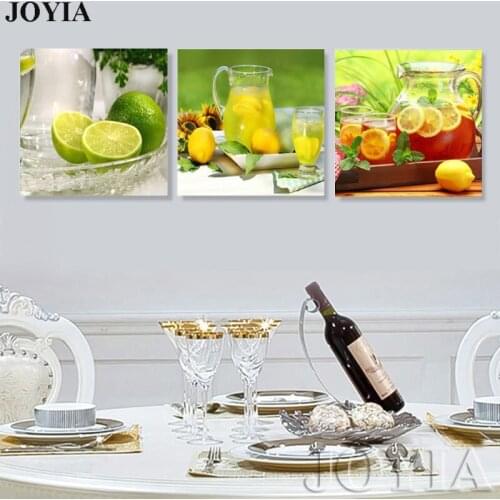 Home Kitchen Decoration Canvas Art Modern Wall Painting Fruit Lemon Tea Pictures For Dinning Room Cuadros Set 3 Piece No Frame