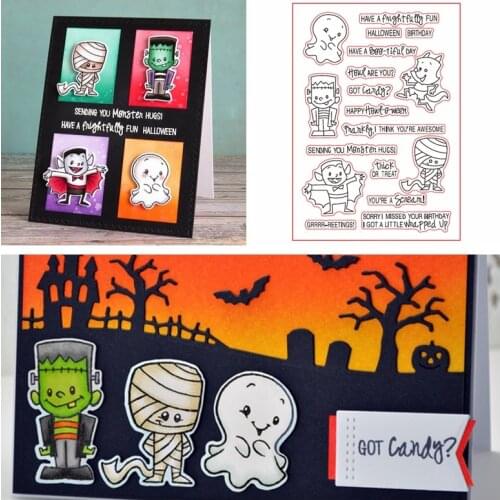 Halloween Cartoon Characters Sending You Monster Hugs Clear Stamps For DIY Card Making Kids Transparent Silicone Stamp new 2019